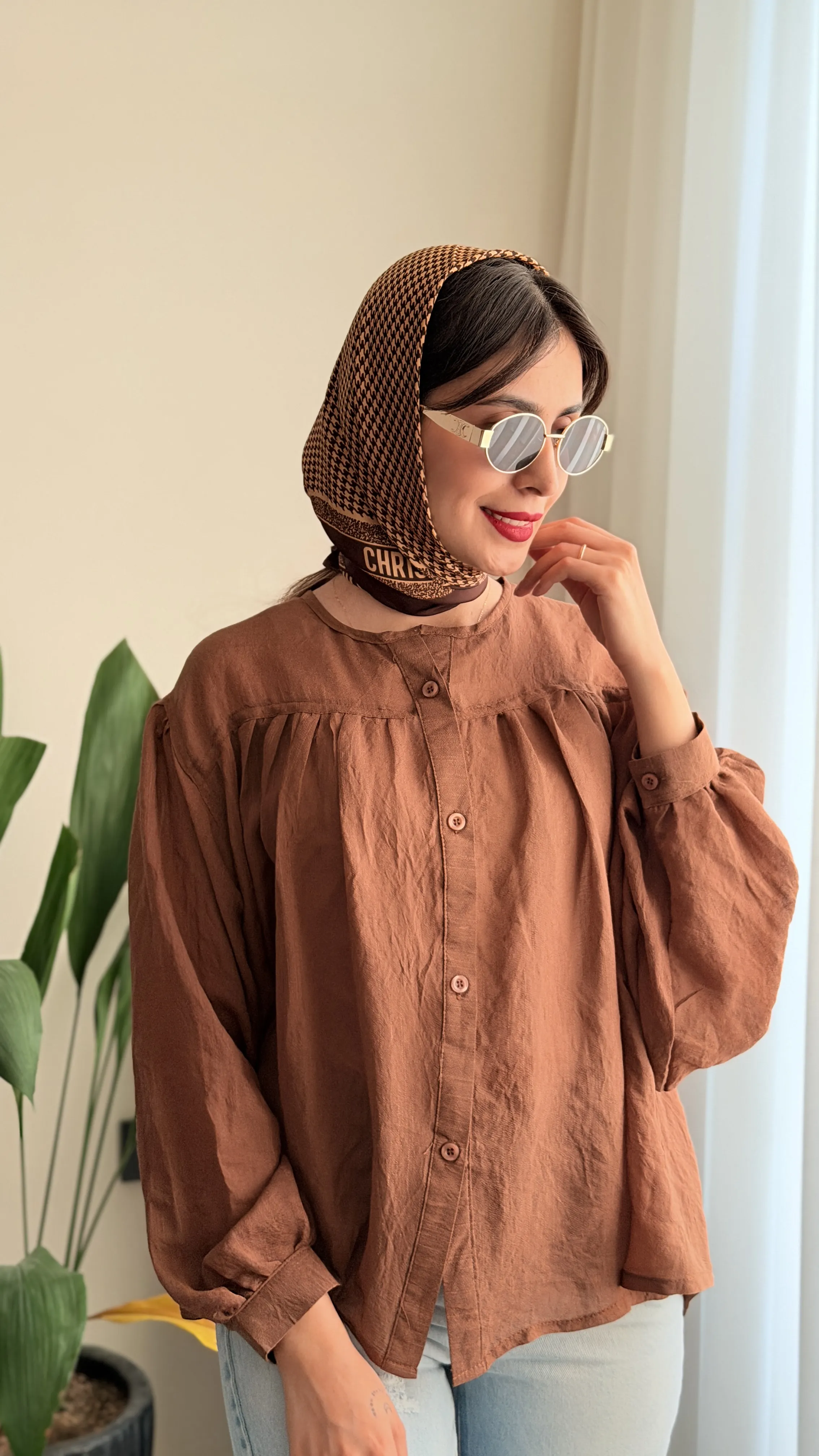 شومیز شیشه ای آستین پفی