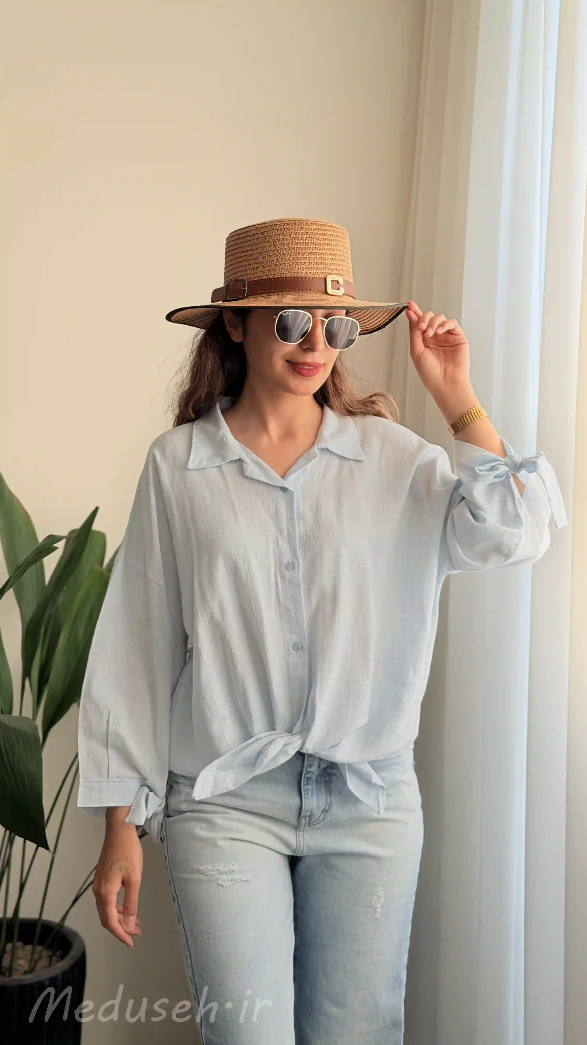 شومیز لینن جلو گره ای