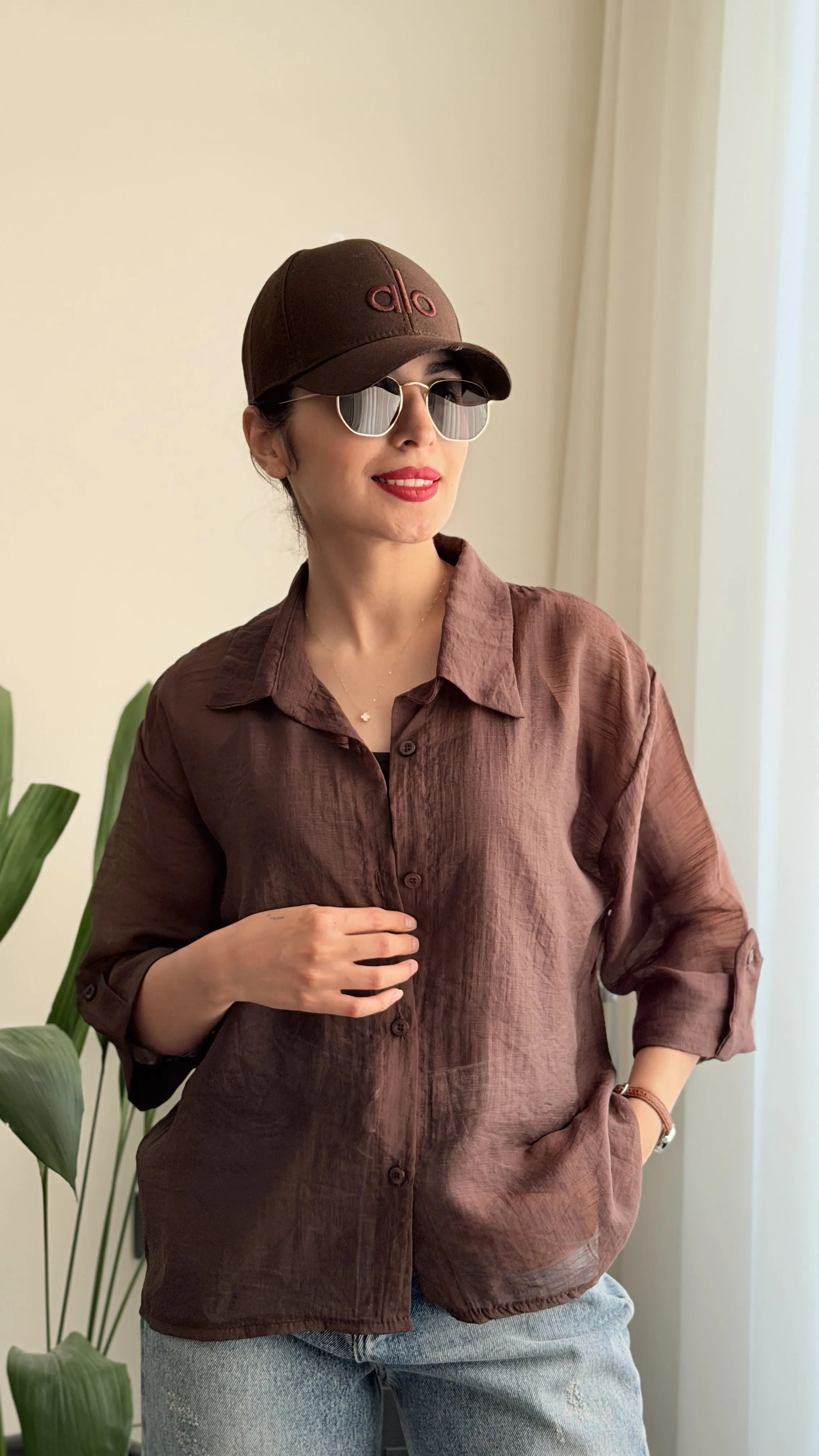 شومیز شیشه ای آستین دکمه
