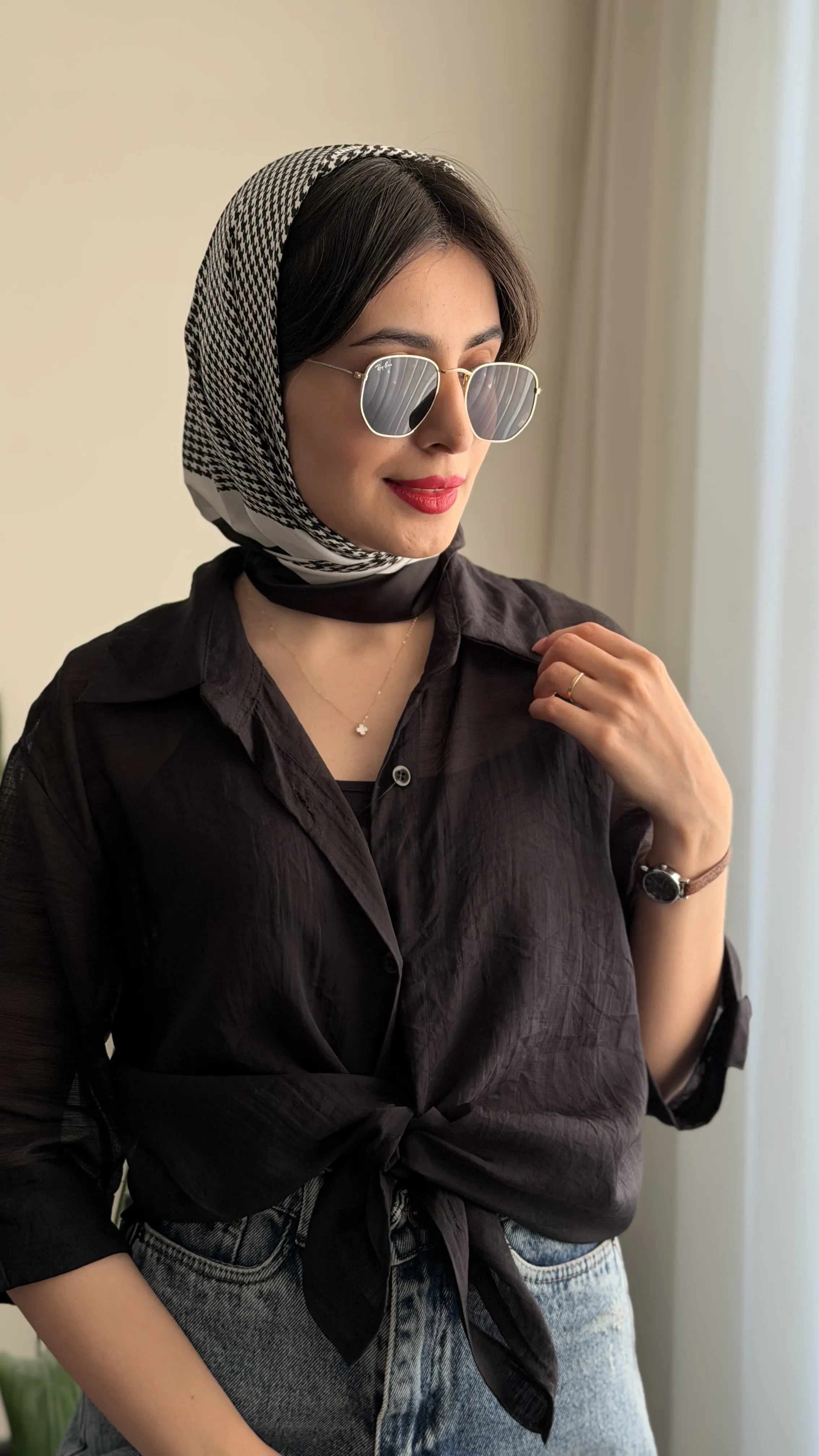 شومیز شیشه ای آستین دکمه