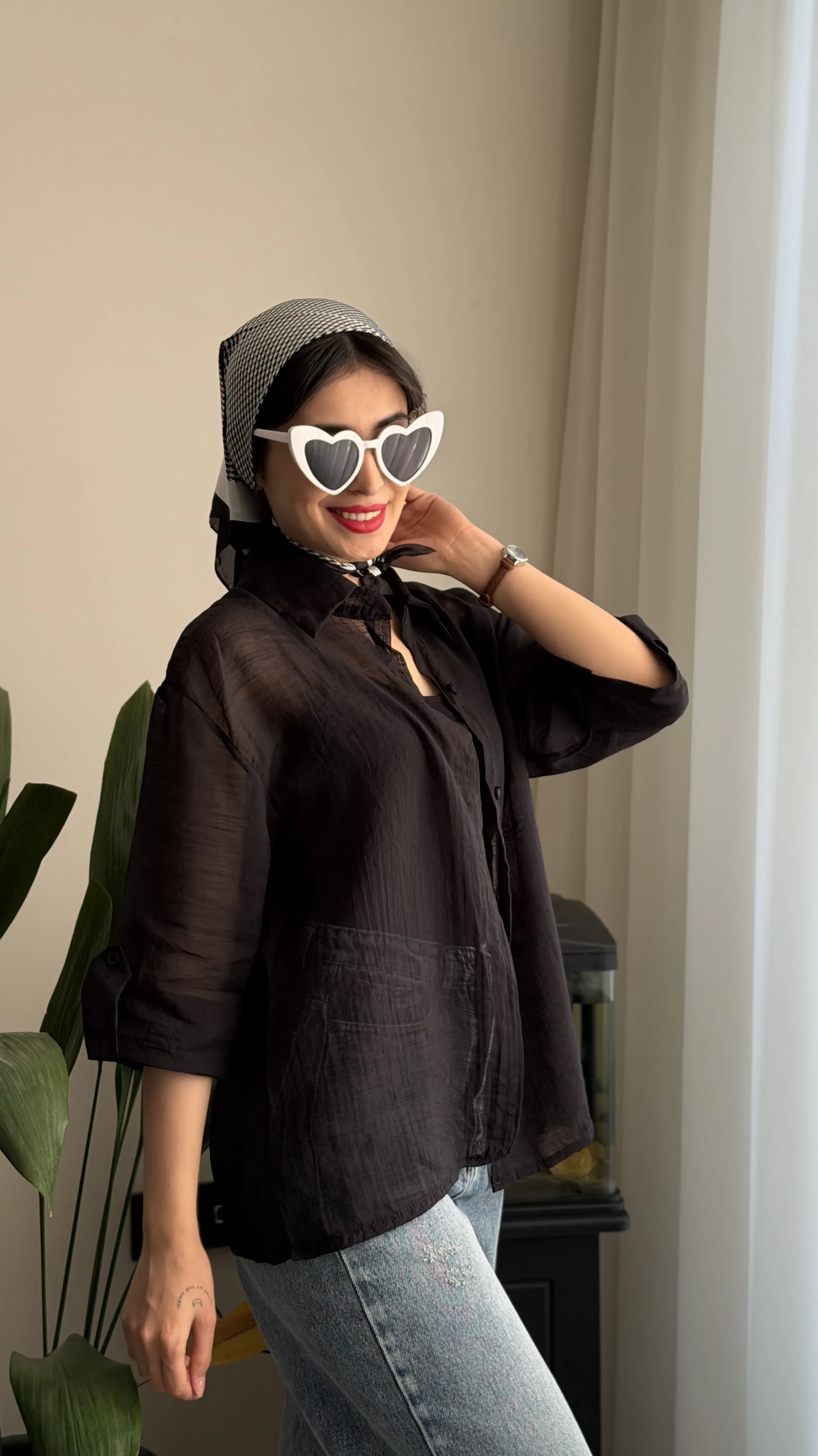 شومیز شیشه ای آستین دکمه